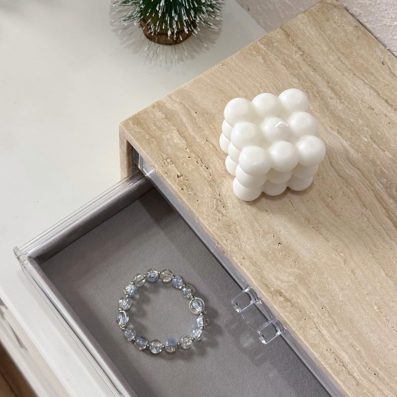 Artisanal Abode Natural Travertine Jewelry Box with 2 or 3 Drawer Organizers, Velvet Lined Storage for Rings and Necklaces (Large-2) - Image 5