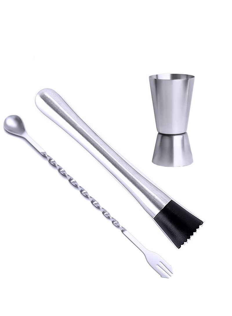 SOLARAE Stainless Steel Muddler for Cocktails with Mixing Spoon Jigger, Professional Bar Tools for Cocktails Milk Tea Shop Coffee Shop and Home - Image 1