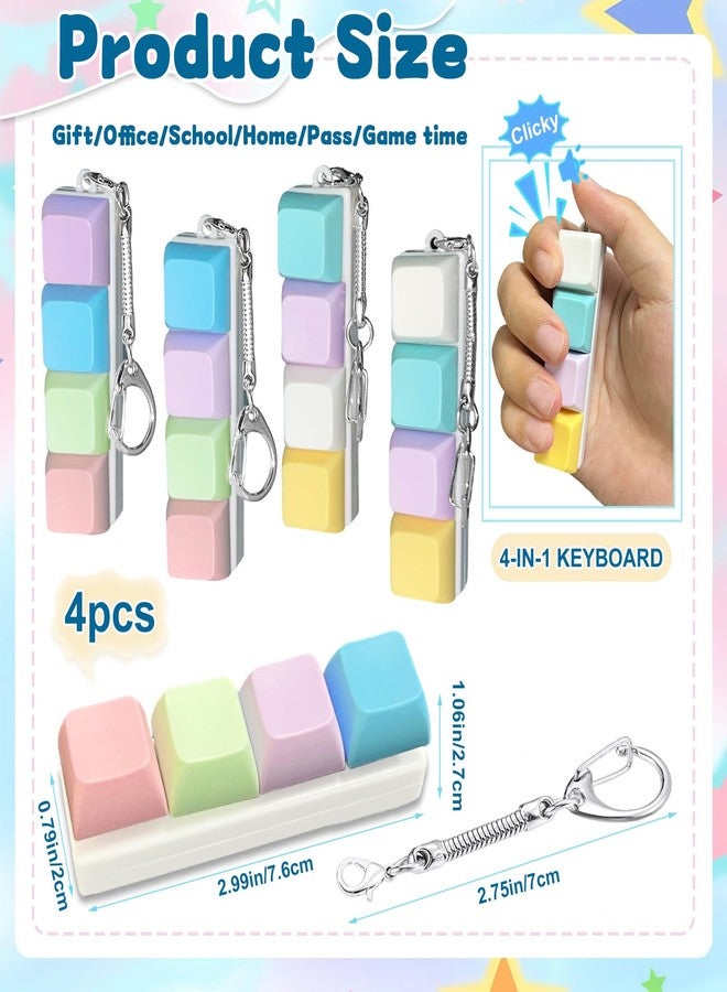 IIDEA 4 Pcs Keyboard Fidget Toy,Mechanical Key Button Clicker Keychain,Stress Relief Gift Office Toy to Pass The Time(Macaron Colors) - Image 2