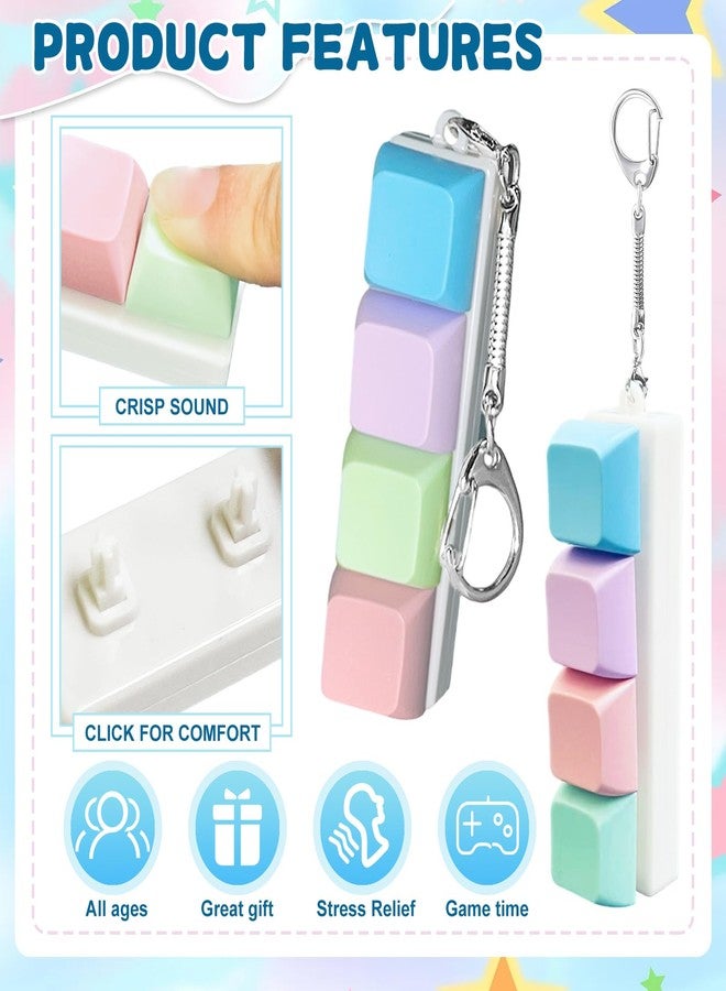 IIDEA 4 Pcs Keyboard Fidget Toy,Mechanical Key Button Clicker Keychain,Stress Relief Gift Office Toy to Pass The Time(Macaron Colors) - Image 3