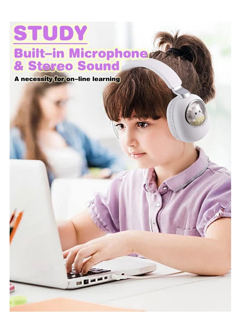 Y&D Kids Wireless Headphones Bluetooth Over Ear Headphones With Lovely Cat Colorful Led Lights Wireless&Wired Foldable Build-In Mic Bluetooth Headphones For Kids Girls Teens Adults(Blue) - Image 3