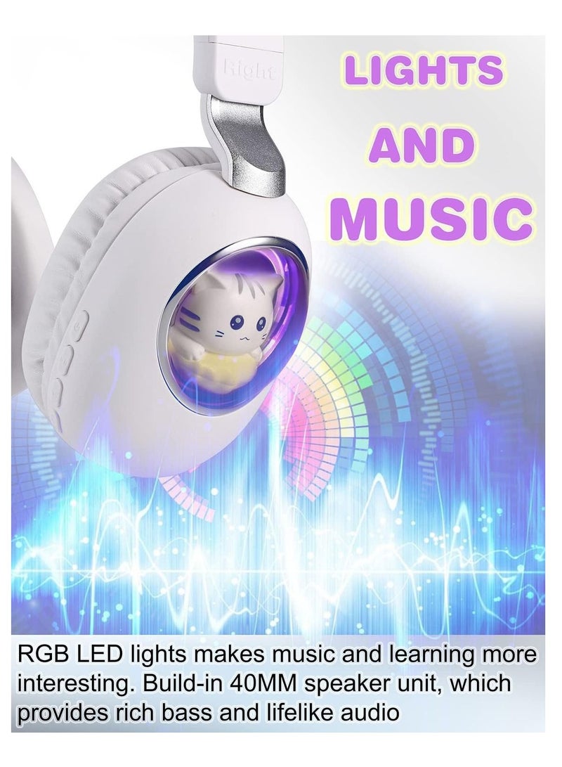 Y&D Kids Wireless Headphones Bluetooth Over Ear Headphones With Lovely Cat Colorful Led Lights Wireless&Wired Foldable Build-In Mic Bluetooth Headphones For Kids Girls Teens Adults(Blue) - Image 2
