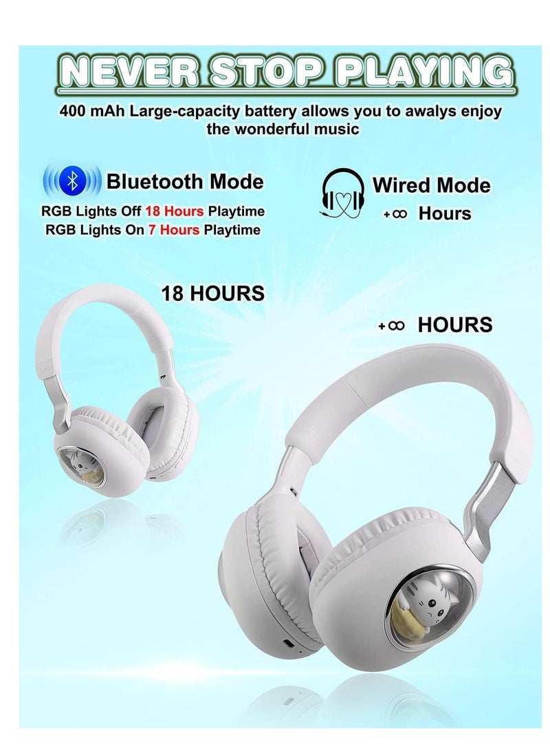 Y&D Kids Wireless Headphones Bluetooth Over Ear Headphones With Lovely Cat Colorful Led Lights Wireless&Wired Foldable Build-In Mic Bluetooth Headphones For Kids Girls Teens Adults(Blue) - Image 4