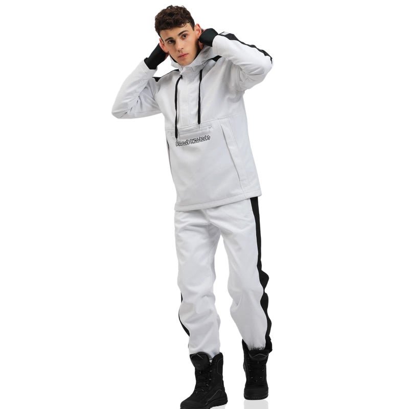 Mens Ski Jacket and Pants Set Waterproof Ski Suits Windproof Insulated Snowsuit Hooded Snowboard Jacket for Winter Sports WhiteM