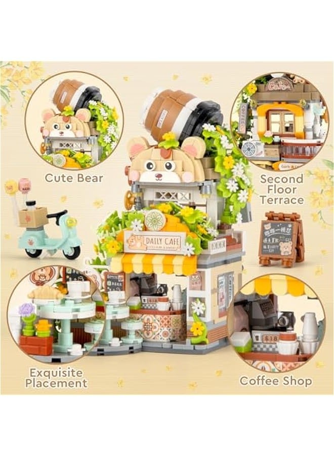 Street View Coffee Shop Mini Building Set, MOC Cute Animalis Building Toys Creative Architecture Set, Ideas Gifts for Adults Kids 8-12, NOT Compatible with Classic Bricks (1077 PCS) - Image 1