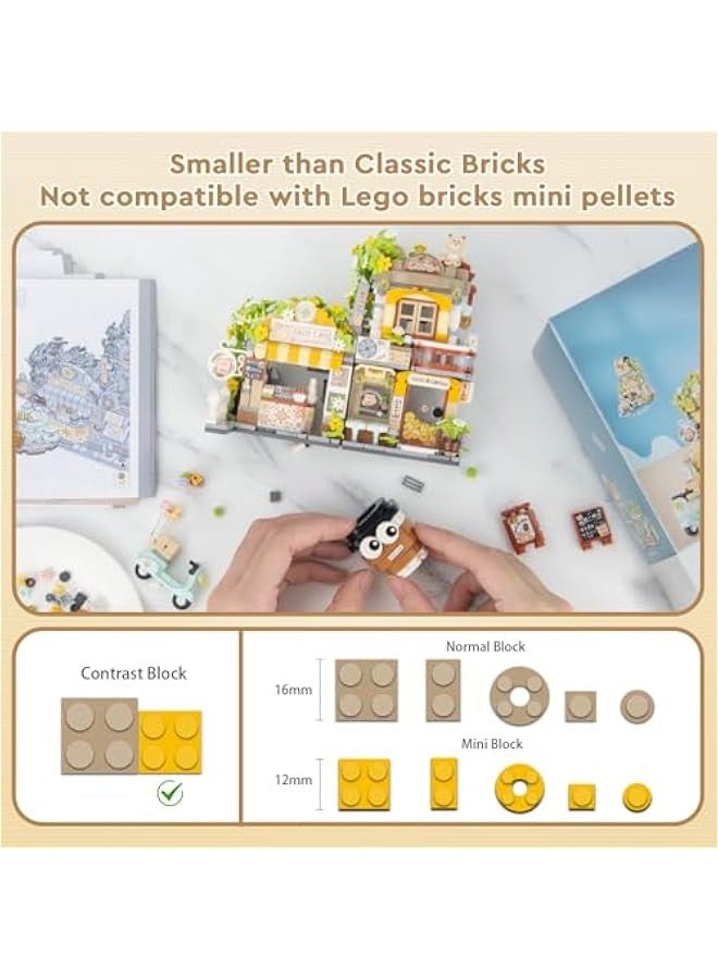 Street View Coffee Shop Mini Building Set, MOC Cute Animalis Building Toys Creative Architecture Set, Ideas Gifts for Adults Kids 8-12, NOT Compatible with Classic Bricks (1077 PCS) - Image 2