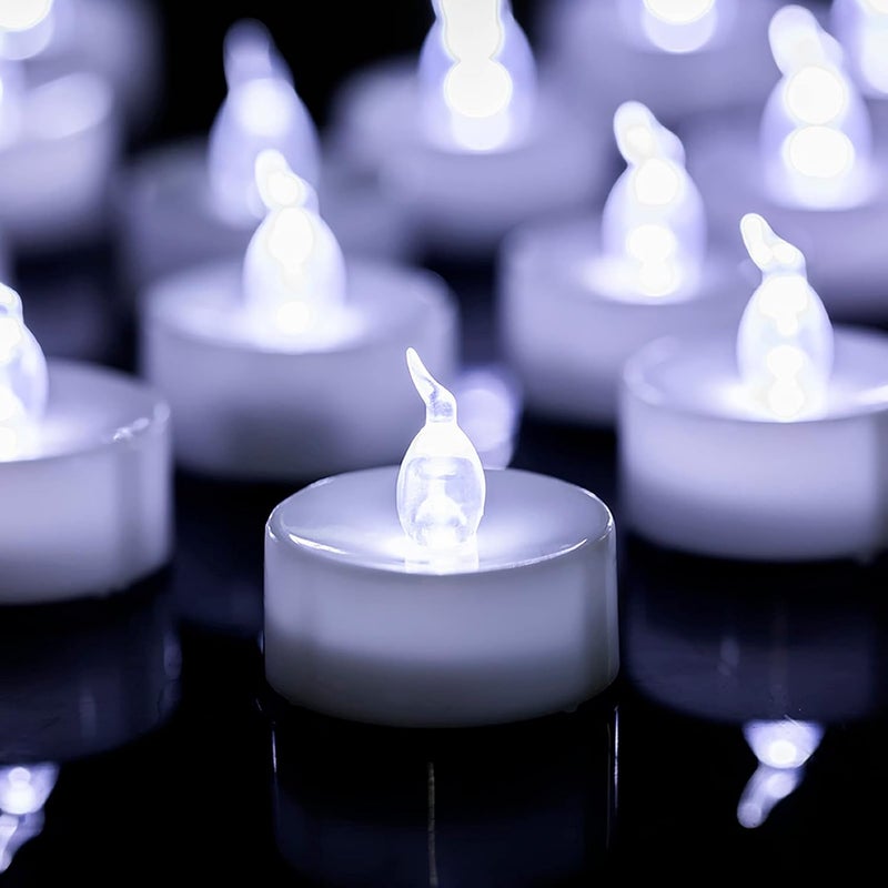 LANKER 24 Pack Flameless LED Tea Lights Candles, Steady Cool White Tealights, Long Lasting Battery Operated Fake Candles, Decoration for Halloween and Festival Celebration (Cool White) - Image 1