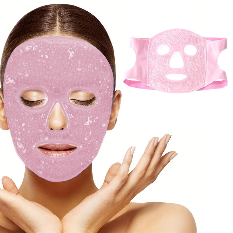 CALIDAKA Gel Beads Face Cover Ice Mask Pack Cold Face Eye Mask Ice Pack Reduce Face Puff Gel Beads Hot Heat Cold Compress Pack Face SPA for Woman Sleeping, Pressure, Headaches(COLOR:Pink) - Image 1