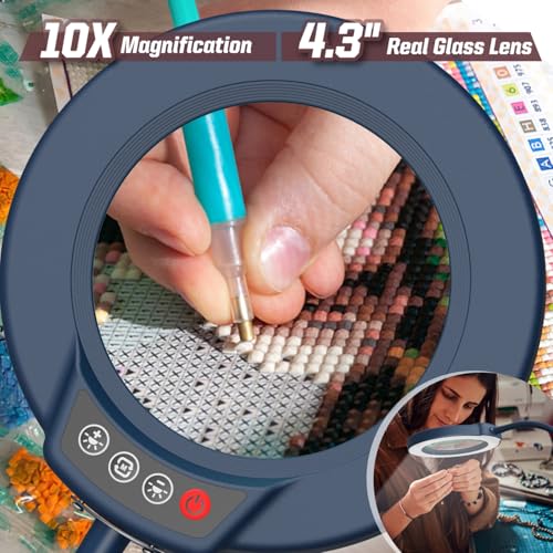 Krstlv 10X Magnifying Glass with Light and Stand 5 Color Modes Stepless Dimmable LED Lighted Desk Lamp Hands Free Flexible Gooseneck Magnifier with Light for Craft Hobby Painting Close Work Blue - Image 3
