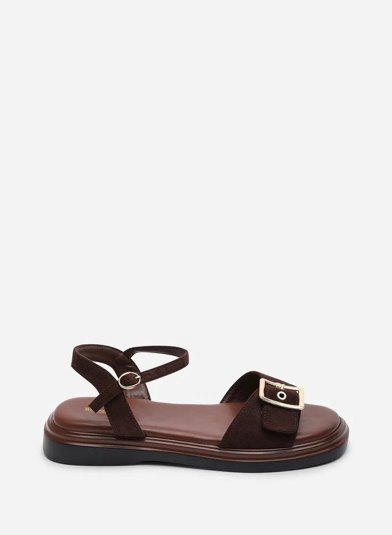 Where's That From Coastal Front Buckle Flatform Suede Sandal