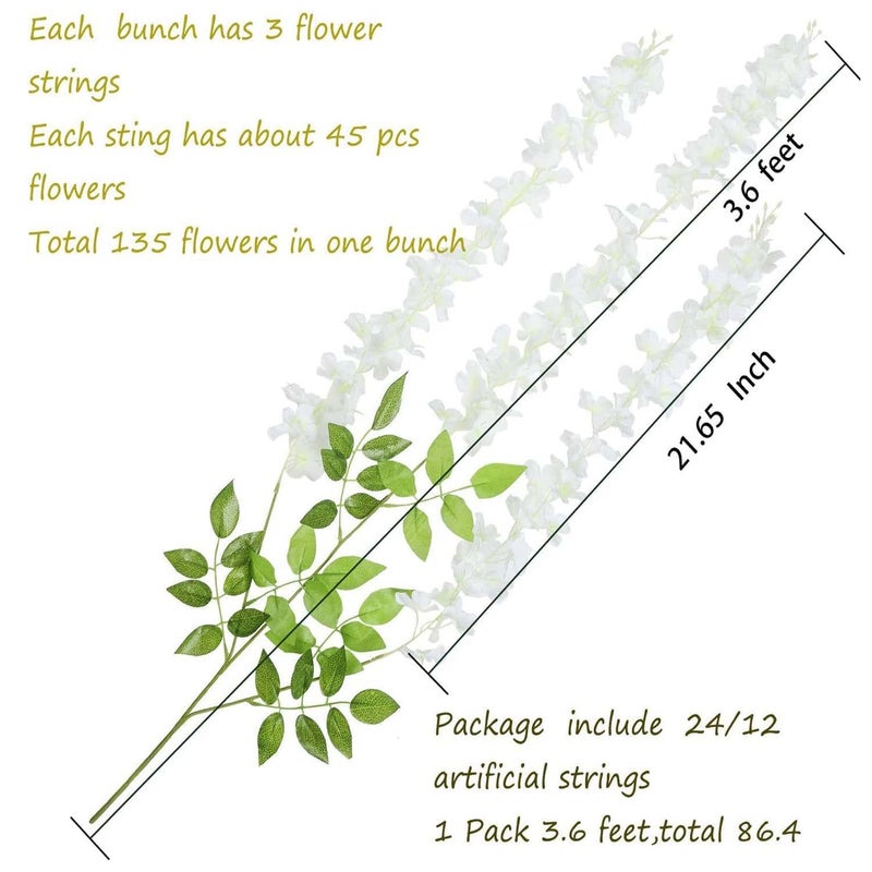 RED WIND Water Proof Hanging Artificial Wisteria Flower Strings_Pack of 12_White Color_110 Cms_for Wedding_Party_Home_Ceiling_Balcony_Office_Wall Decor NWR19 - Image 4
