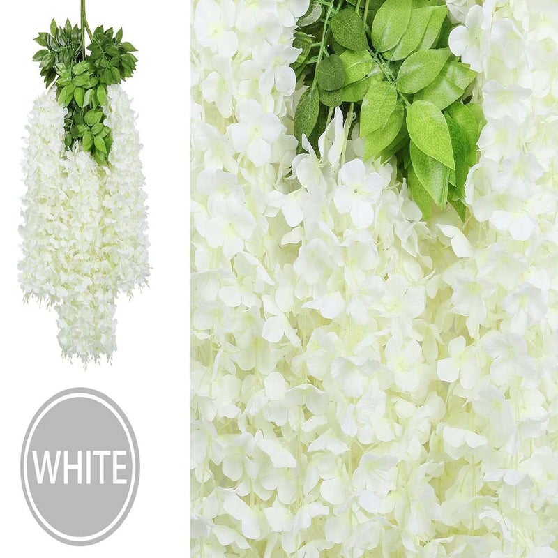 RED WIND Water Proof Hanging Artificial Wisteria Flower Strings_Pack of 12_White Color_110 Cms_for Wedding_Party_Home_Ceiling_Balcony_Office_Wall Decor NWR19 - Image 3