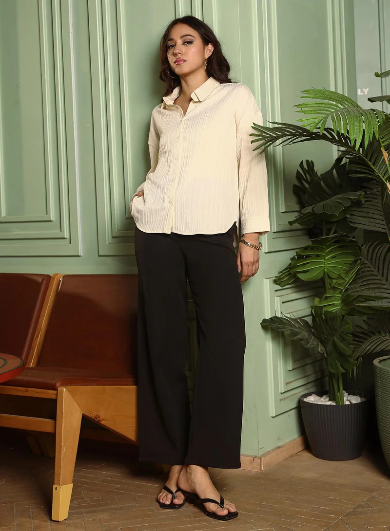 PINACOLADA  Women's Cream White Pin-Tactile Oversized Shirt for Women | Best Price UAE