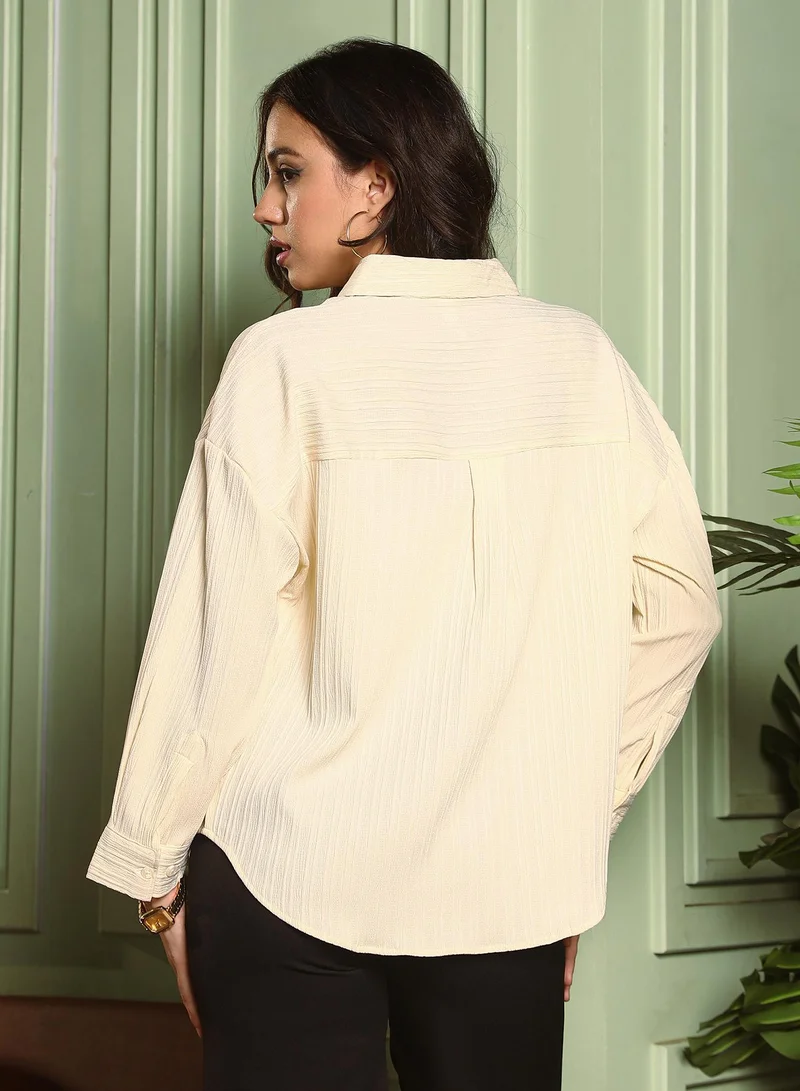 PINACOLADA  Women's Cream White Pin-Tactile Oversized Shirt for Women | Best Price UAE