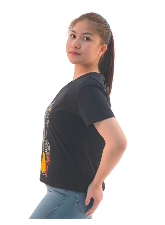 JOANNA تي شيرت نسائي بطباعة سيدة حزينة جواانا W203016 - أسود - M - Image 2