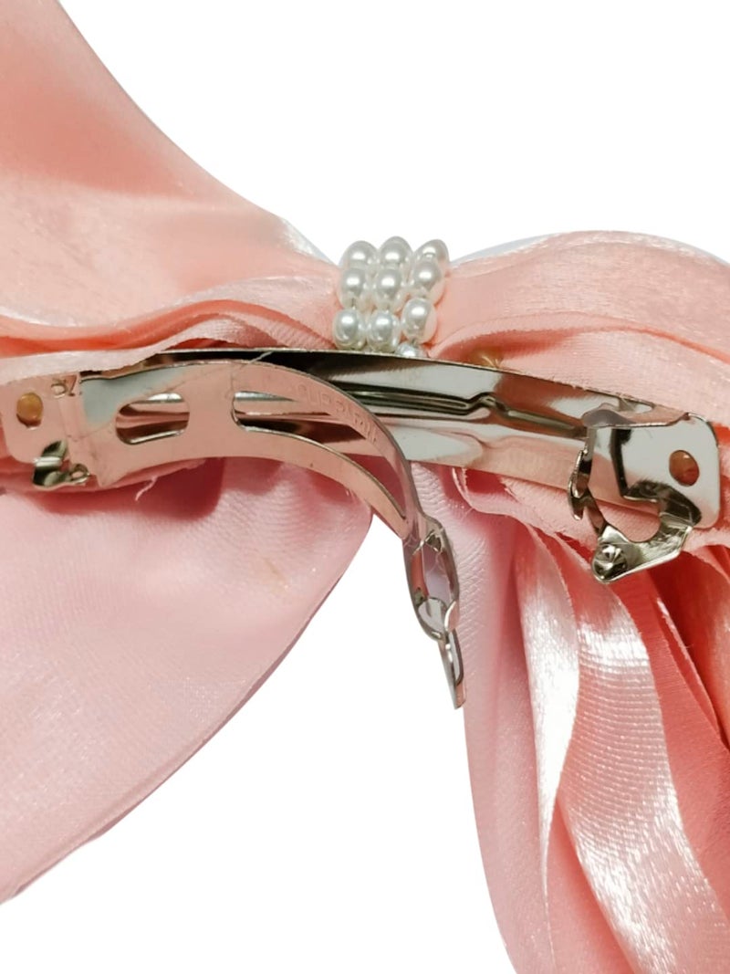 Oomph! OOMPH Jewellery Pink Shimmer Organza Large Big Bow with Pearls Hair Barrette Clip for Women & Girls Stylish Latest (HSSK99_AMR1) - Image 5