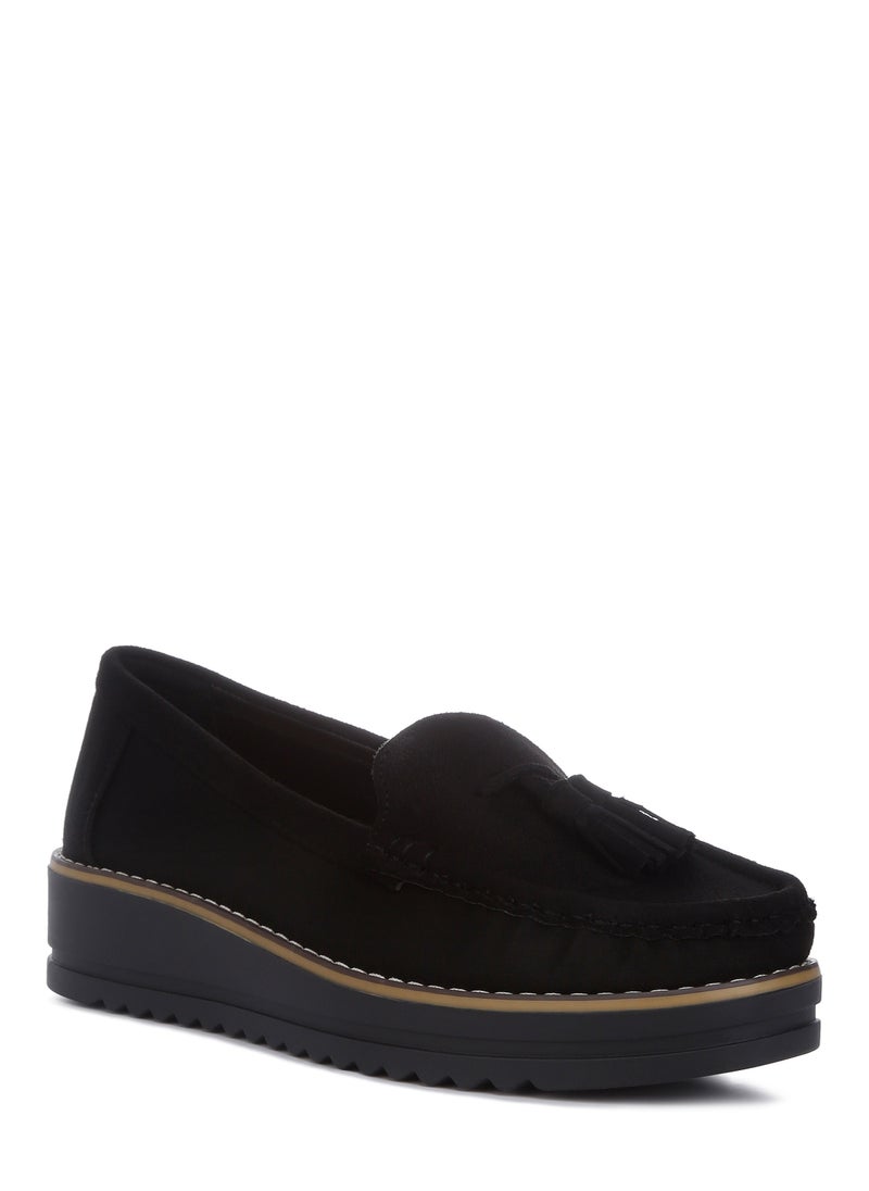 London Rag Daiki Platform Lug Sole Tassel Loafers In Black  - Image 2