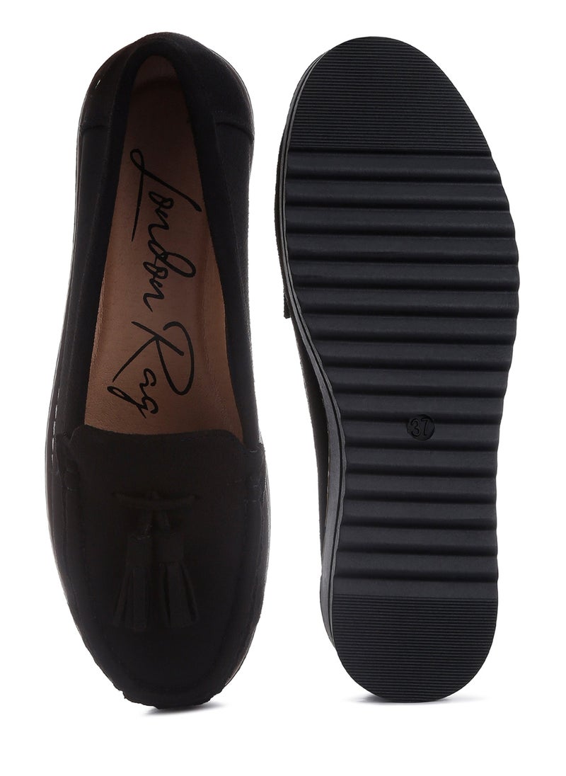 London Rag Daiki Platform Lug Sole Tassel Loafers In Black  - Image 4