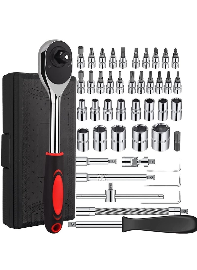 RUNICHA FASHION 46 In 1 Pcs Screwdriver and Socket Set Hand Tool Kit MultiPurpose 46 Pcs Combination Tool Kit and Case Precision Socket  - Image 1