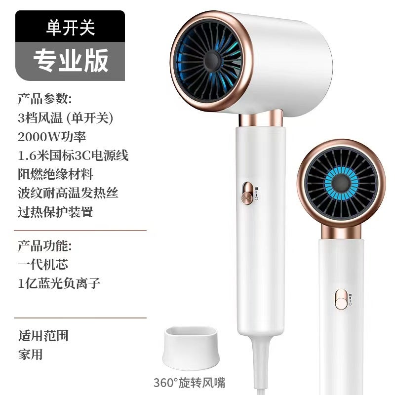 general New high-speed electric hair dryer strong household constant temperature high-power blue light anion hair salon hair dryer National Standard No. 37 【Professional Edition-single switch】 2000W White N