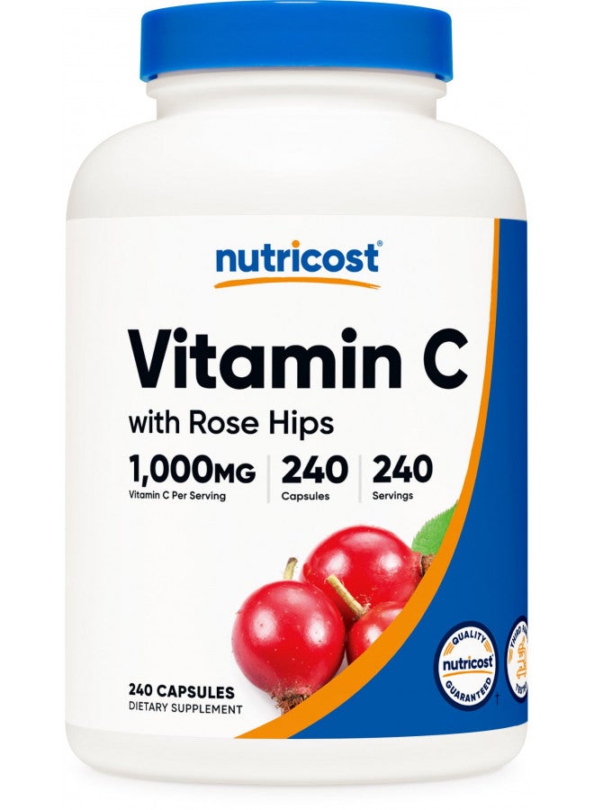 Nutricost Vitamin C with Rose Hips, 240 Capsules - Vitamin C 1,000mg, Rose Hips 25mg, Premium, Non-GMO, Gluten Free Supplement - Image 1