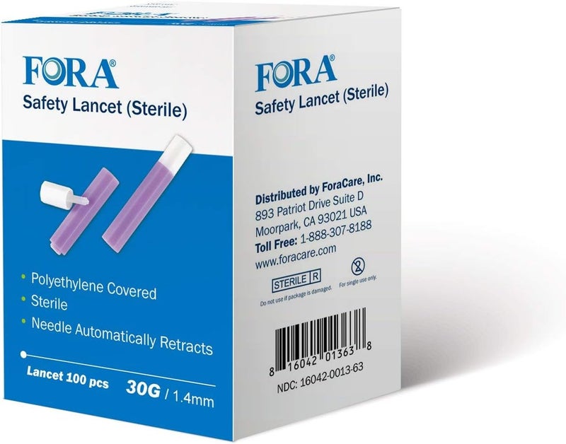 FORA Sterile Safety Lancet 5086 14mm Depth 30 Gauge 100 Count Lancing Device Not Required - Image 1
