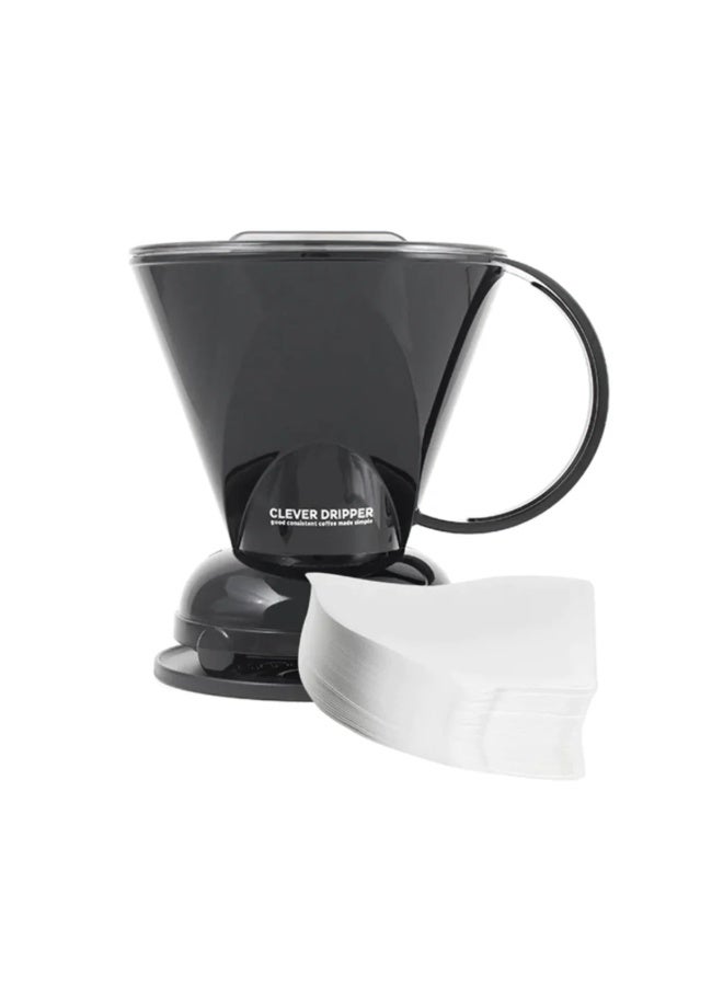 كليفر أداة تحضير قهوة ذكية سوداء سعة 300 مل - أداة تحضير قهوة يدوية مع غطاء وقاعدة، مصنوعة من بلاستيك إيستمان تريتان الخالي من مادة BPA، وتتضمن فلاتر ذات قاعدة مسطحة ومقبض مريح وتصميم للاحتفاظ بالحرارة - Image 2