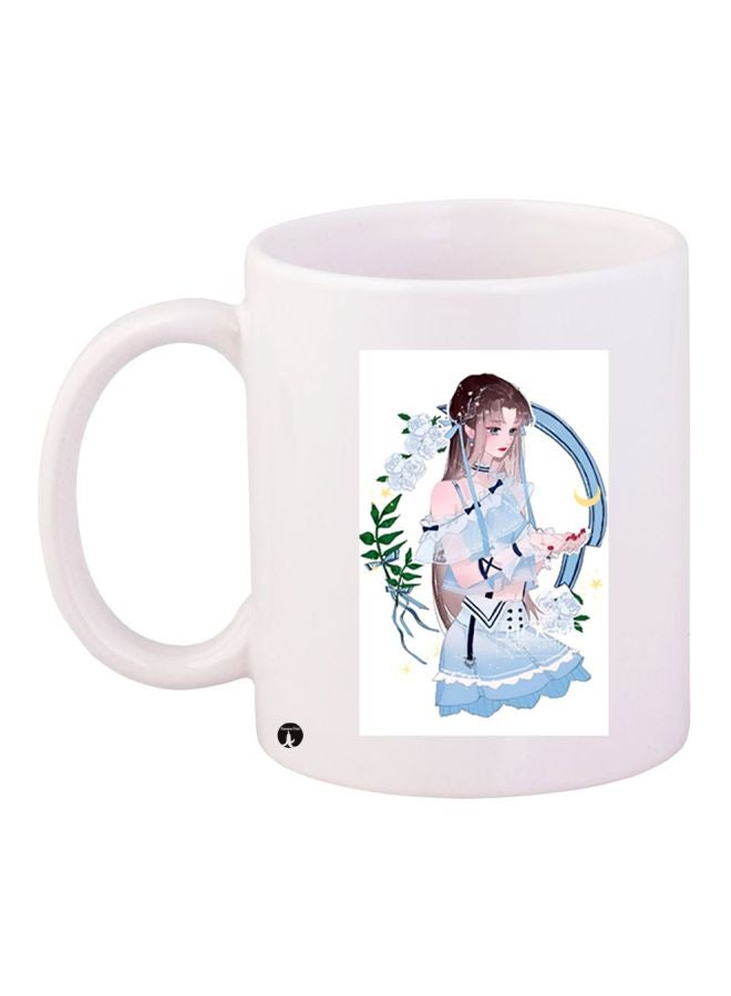 Anime Girl Printed Coffee Mug White/Blue/Green 11ounce