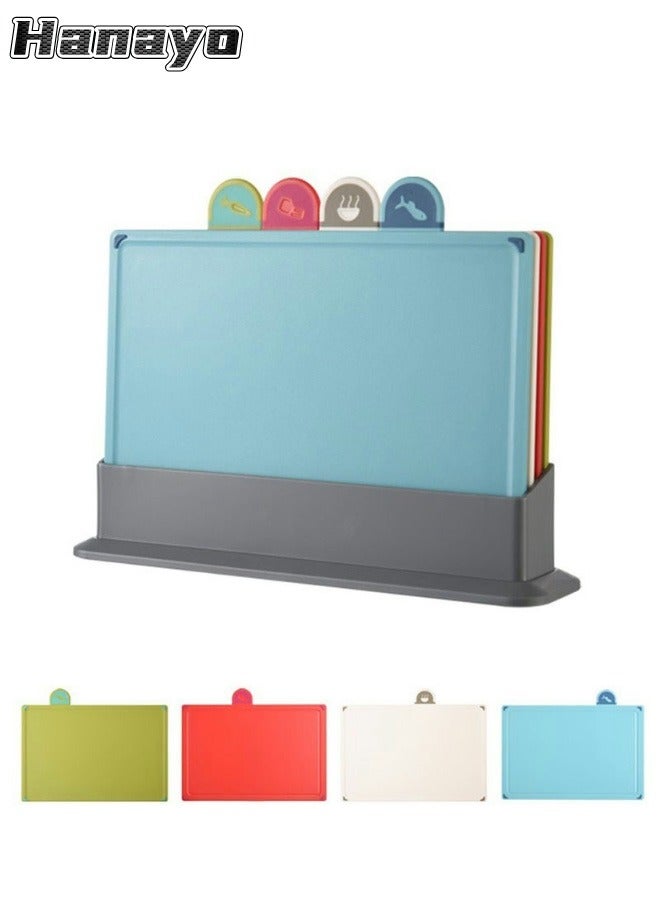 Hanayo 4 Pcs Cutting Board Set Plastic Cutting Board with a Base Kitchen Multifunctional Classification Chopping Board with Index Color Coded Food Icon Flexible Plastic Chopping Board for Cooking(Multicolour)  - Image 1