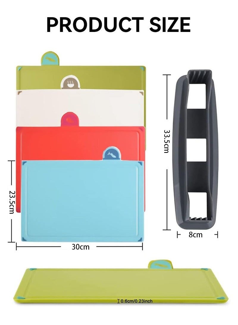 Hanayo 4 Pcs Cutting Board Set Plastic Cutting Board with a Base Kitchen Multifunctional Classification Chopping Board with Index Color Coded Food Icon Flexible Plastic Chopping Board for Cooking(Multicolour)  - Image 2