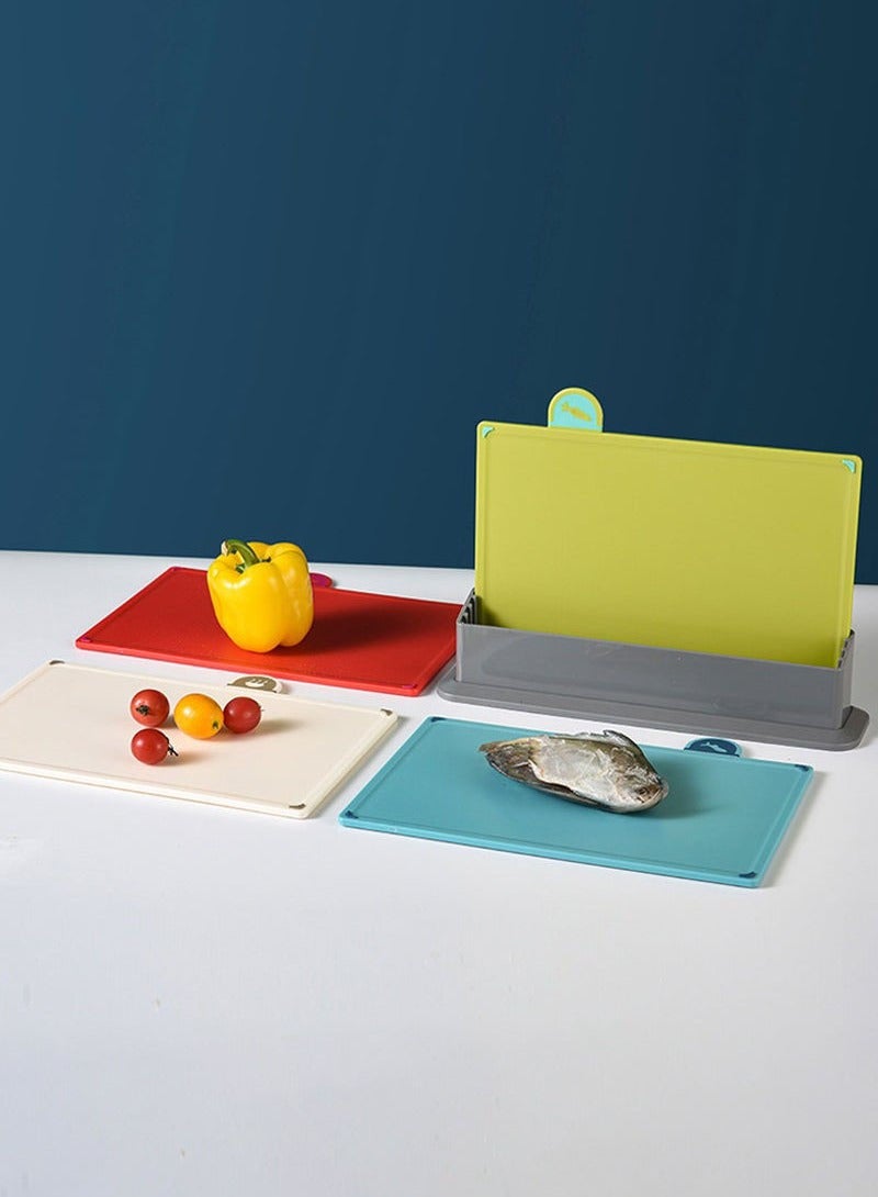 Hanayo 4 Pcs Cutting Board Set Plastic Cutting Board with a Base Kitchen Multifunctional Classification Chopping Board with Index Color Coded Food Icon Flexible Plastic Chopping Board for Cooking(Multicolour)  - Image 4