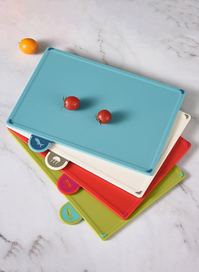 Hanayo 4 Pcs Cutting Board Set Plastic Cutting Board with a Base Kitchen Multifunctional Classification Chopping Board with Index Color Coded Food Icon Flexible Plastic Chopping Board for Cooking(Multicolour)  - Image 5