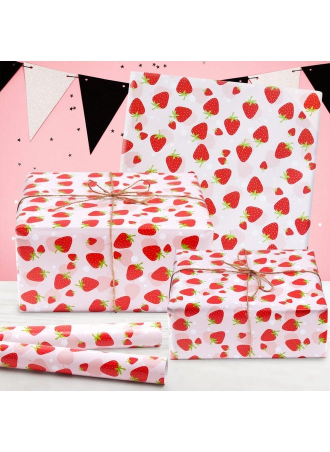 AirCool - Strawberry Wrapping Paper 7 Sheets Strawberry Party Gift Wrapping Paper Folded Flat 28 X 20 Inch Cute Sweet Strawberries Fruity Design Gift Paper For Holiday Wedding Baby Shower Birthday Party - Image 1