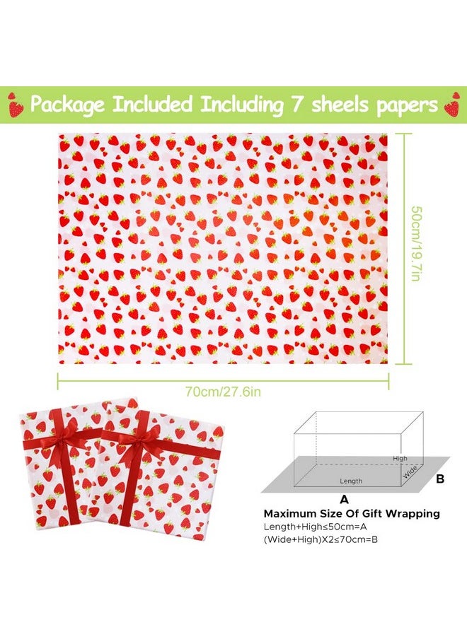 AirCool - Strawberry Wrapping Paper 7 Sheets Strawberry Party Gift Wrapping Paper Folded Flat 28 X 20 Inch Cute Sweet Strawberries Fruity Design Gift Paper For Holiday Wedding Baby Shower Birthday Party - Image 1