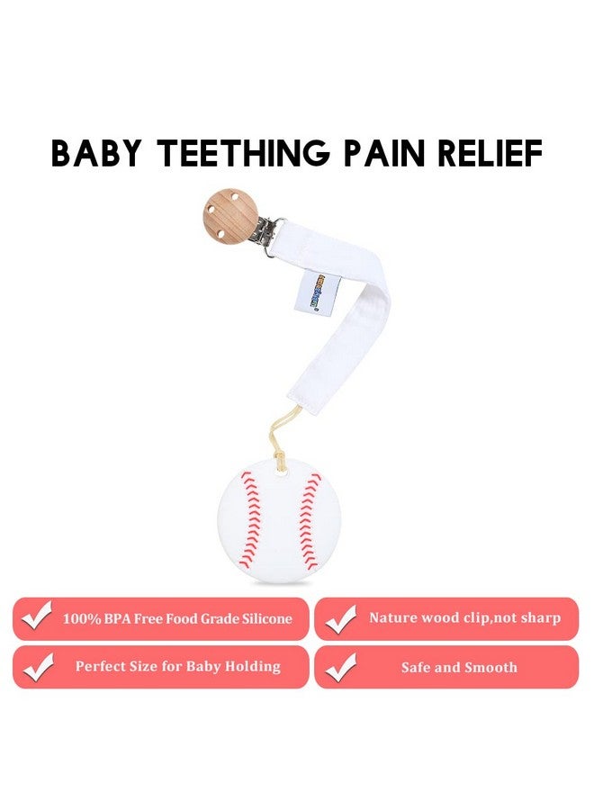 AmazingM Baby Food Grade Silicone Sports Shape Teether Toy With Pacifier Clip Holderteething Pain Relief Toys Gift Set For 3 Months+ Boys And Girlsfreezer Safebpa Free (Baseball) - Image 5