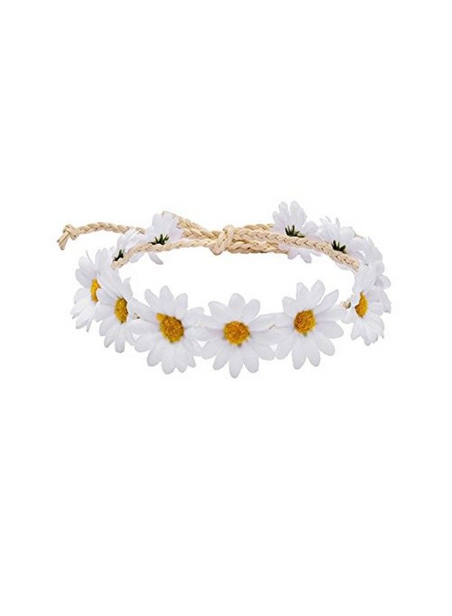 Floral Fall Boho Sunflower Crown Hippies Daisy Hair Wreath Bridal Headpiece Photo Props Dy01 (White) - Image 3