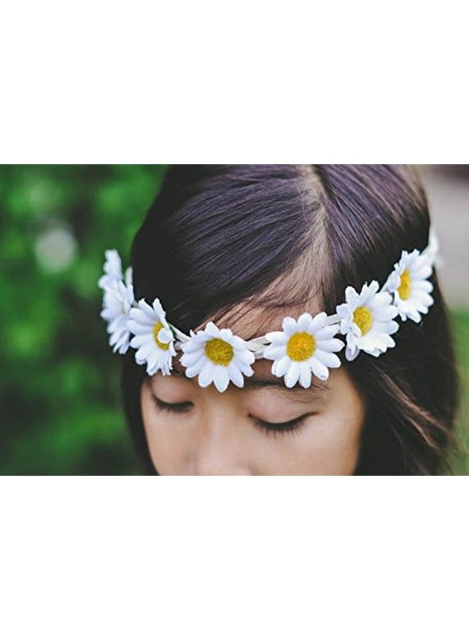 Floral Fall Boho Sunflower Crown Hippies Daisy Hair Wreath Bridal Headpiece Photo Props Dy01 (White) - Image 5