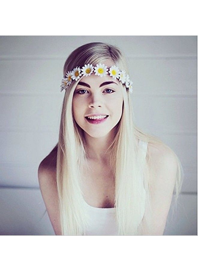 Floral Fall Boho Sunflower Crown Hippies Daisy Hair Wreath Bridal Headpiece Photo Props Dy01 (White) - Image 4