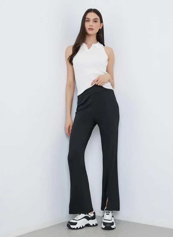 Take Two Take Two Black Plain Flared Leggings