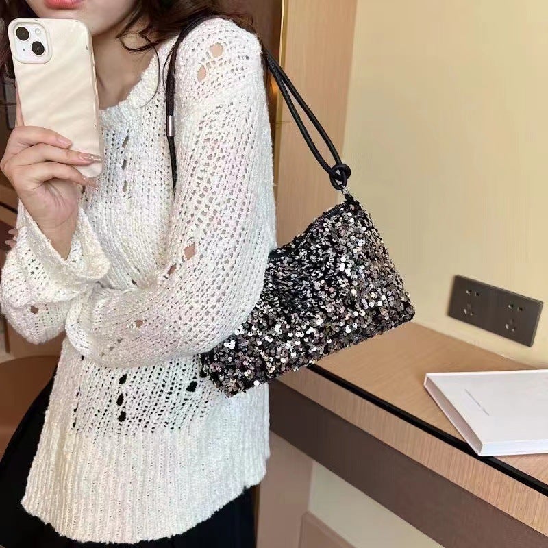 2026 Summer New Fashion Sequined Shoulder Bag, Ins Simple Crossbody Large Capacity Baguette Bag - Image 4