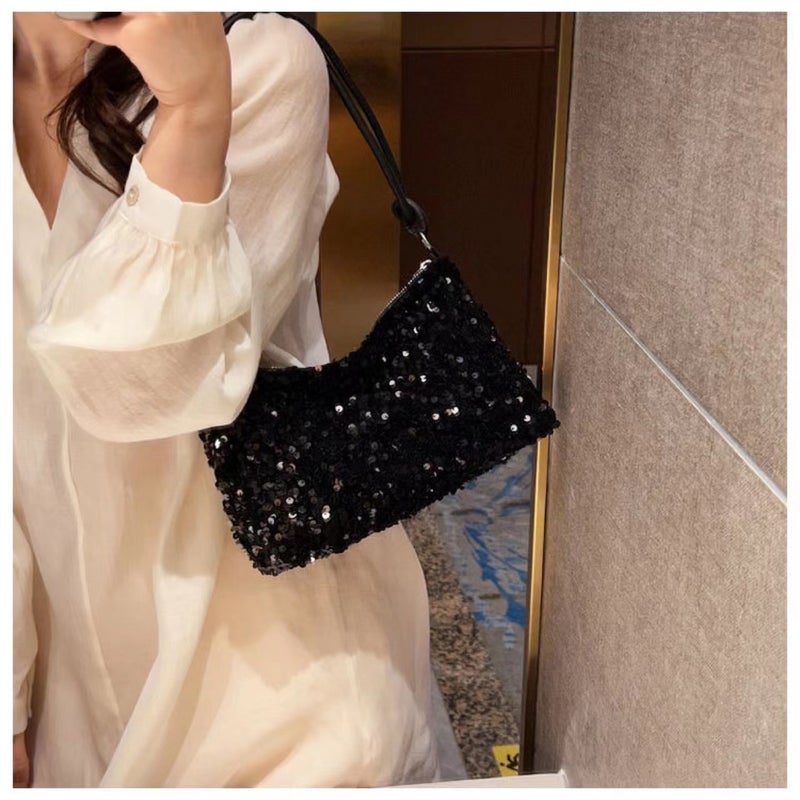 2026 Summer New Fashion Sequined Shoulder Bag, Ins Simple Crossbody Large Capacity Baguette Bag - Image 1
