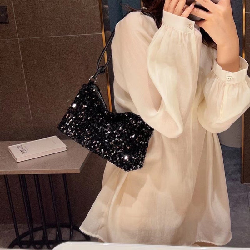 2026 Summer New Fashion Sequined Shoulder Bag, Ins Simple Crossbody Large Capacity Baguette Bag - Image 2