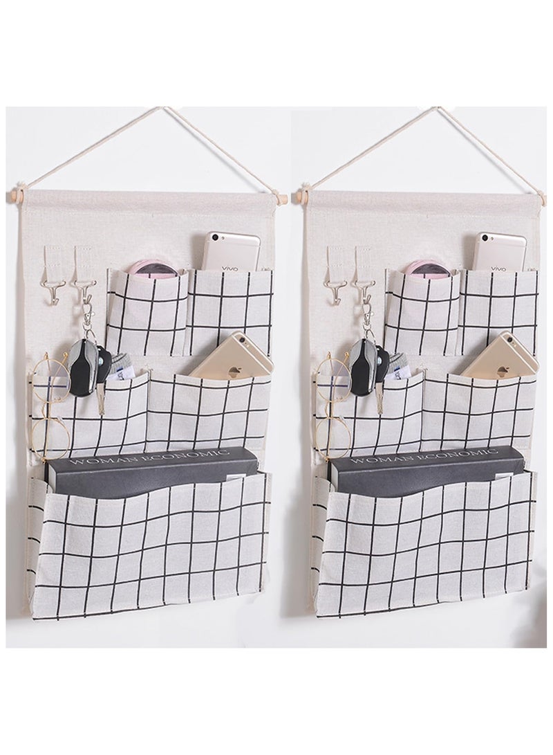 NANAO مجموعة من 2 قطعة من جيوب الحائط البيضاء المعلقة - حامل مجلات من القماش للتعليق على الباب والجدار - سلال تخزين زخرفية لغرفة النوم، الحمام - Image 1