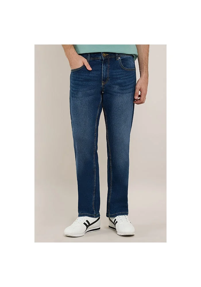 Faded Straight Fit Jeans with Button Closure