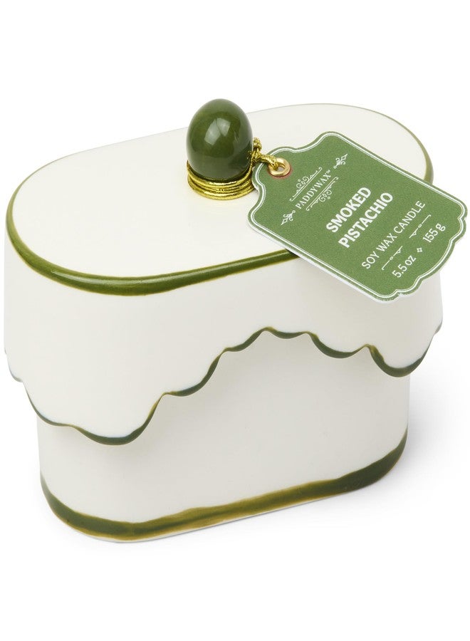 Paddywax CHÉRIE Ceramic Dish Candle, Soy Wax Candle, Poured with Love Ceramic Jar with Scalloped Lid, Reusable Vessel, 5.5 oz, Smoked Pistachio - Image 1