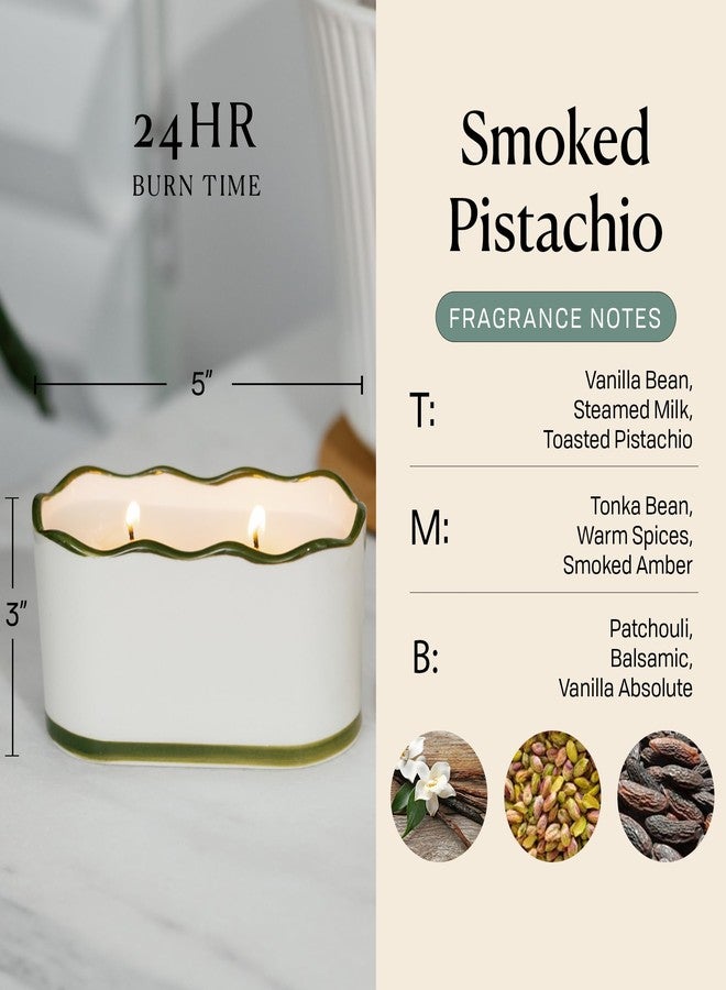 Paddywax CHÉRIE Ceramic Dish Candle, Soy Wax Candle, Poured with Love Ceramic Jar with Scalloped Lid, Reusable Vessel, 5.5 oz, Smoked Pistachio - Image 3