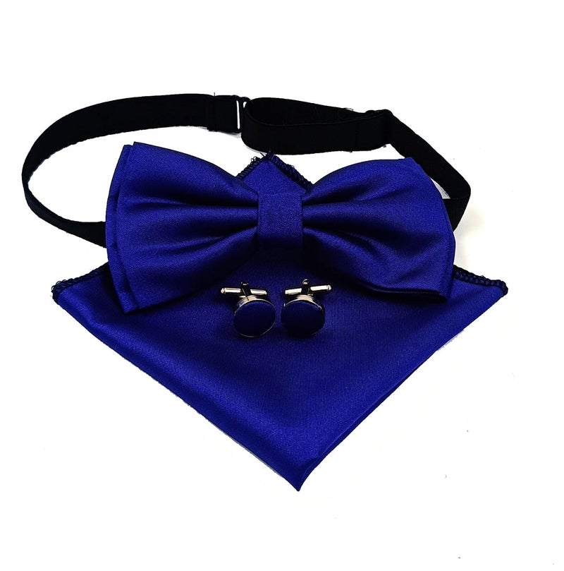 UTF Store Mens Solid Color Double Fold Pre-tied Bow Tie and Pocket Square Cufflink Set - Image 1