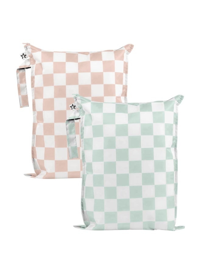 Tiny Twinkle Mess Proof Wet Bags | 2-Pack Reusable Waterproof Wet Bags for Swimsuits | Baby Clothes | Travel & Diaper Bag (Unisex Checkers) - Image 1