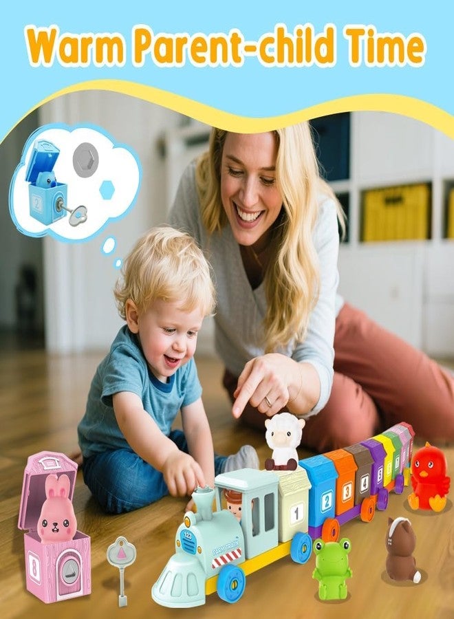 Kimicare Learning Montessori Toys for Toddlers 1 2 3 Years Old, Sensory Farm Animals Train Toys with 10 Finger Puppets 1 Farmer, Counting Matching Sorting Barns with Keys, Educational Gift for Boys Girls - Image 4