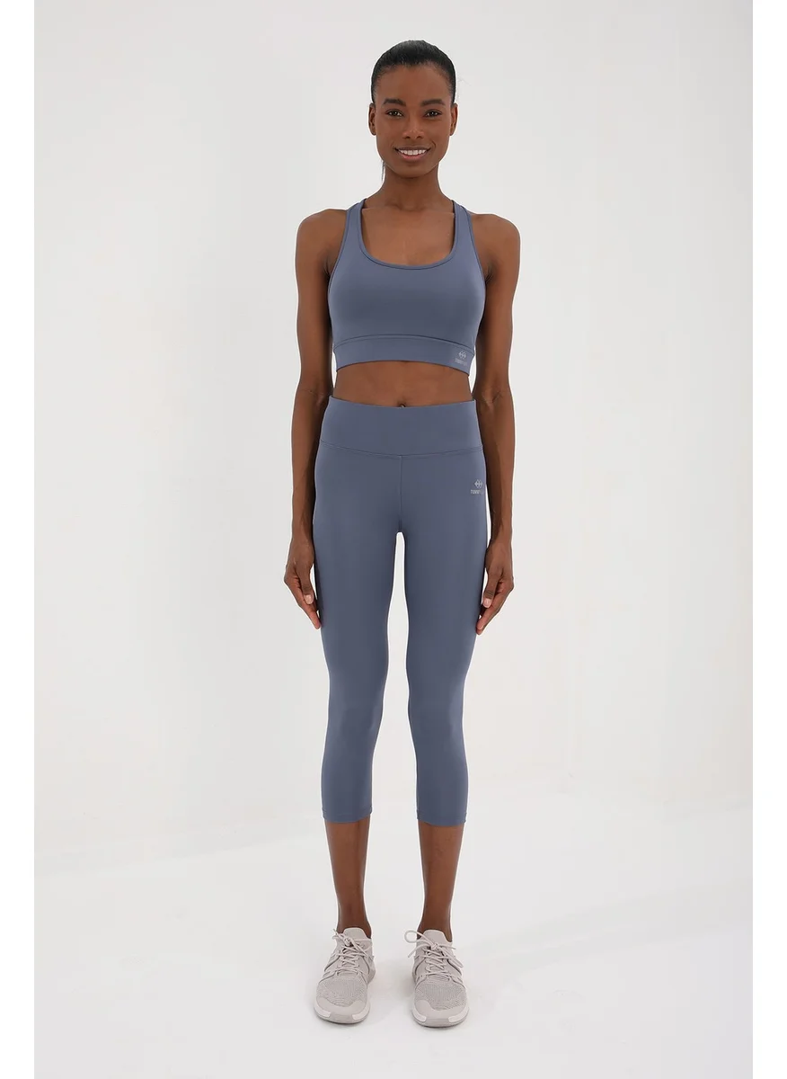 Tommy Life Petrol Women's High Waist Slimming Cross Back Detailed Sports Bustier-Capri Leggings Set - 95283
